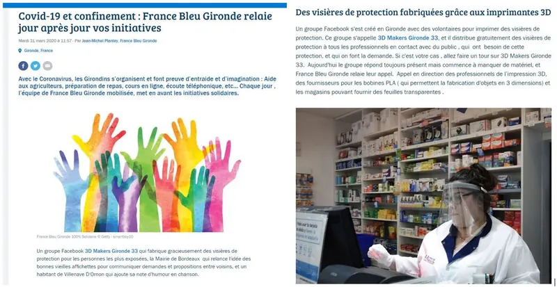 Article de France Bleu Gironde sur les makers solidaires