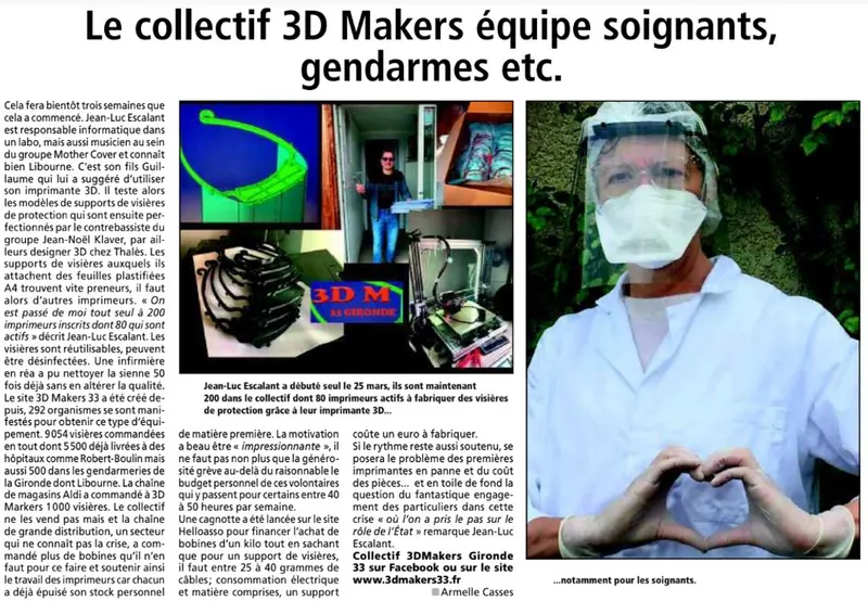Article : le collectif 3D Makers équipe soignants et gendarmes