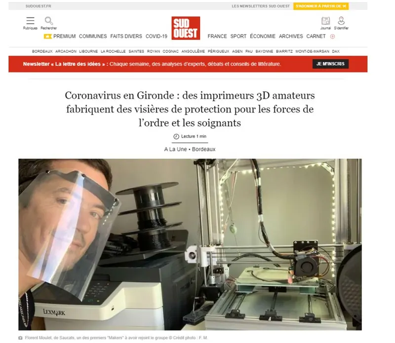 Article : des imprimantes 3D amateurs fabriquent des visières pour les forces de l’ordre